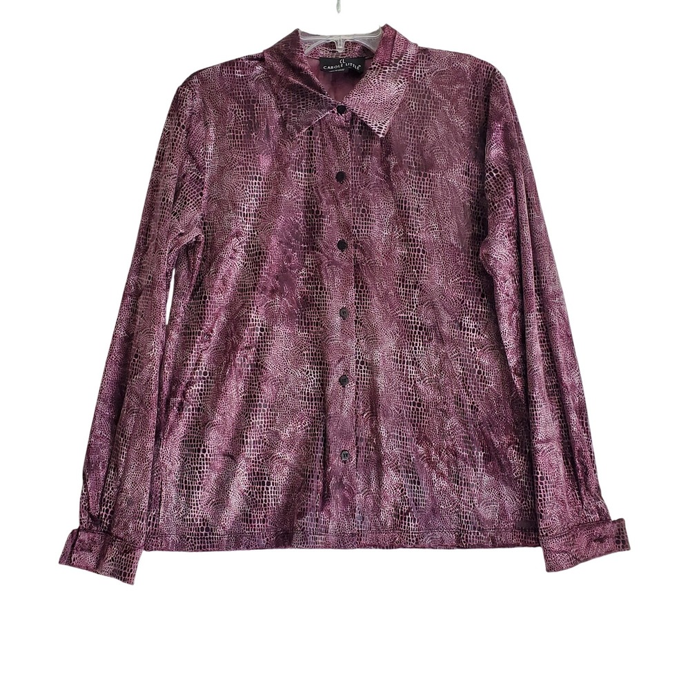 VTG Velvet Burnout Top Womens 10 Black Plum Witchy Whimsigoth Carole Little